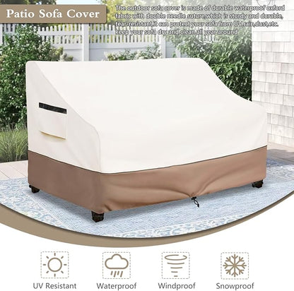 Outdoor Couch Cover Waterproof Patio Furniture Covers, 58 Inches Outdoor Sofa Cover, Furniture Covers for Patio Seating (Beige)