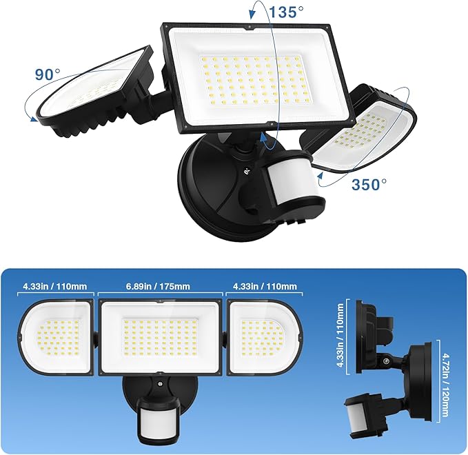 150W Motion Sensor Lights Outdoor for Outside, 15000LM LED Flood Lights Outdoor Wired Dusk to Dawn, Exterior Security Floodlight Fixture Waterproof IP65, Outdoor Lighting for House, Garage