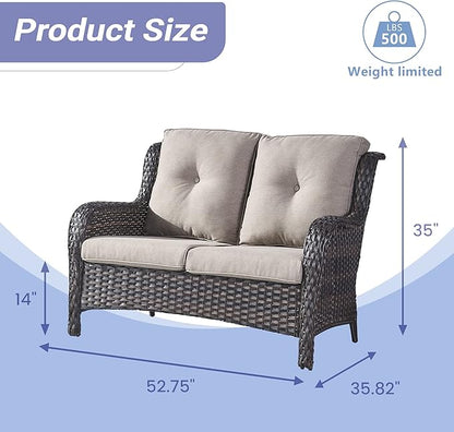HUMMUH Outdoor Loveseat Sofa 2-Seat PE Rattan Patio Love Seat with Cushions,Deep Seat High Curved Back Armset Sectional Couch for Patio,Garden,Yard,Porch