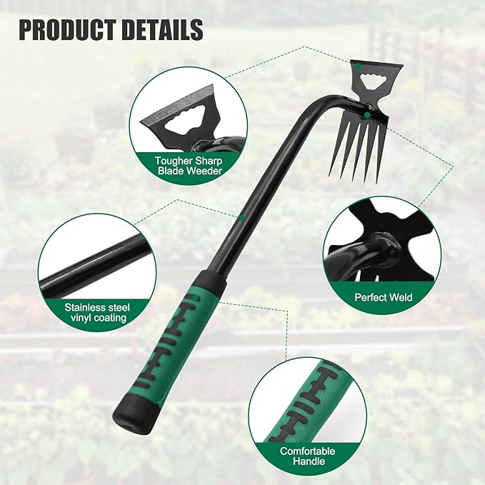 2 Pack Uprooting Weed Pulling Tools,Garden Hand Weeder Tools, Manual Multifunctional Weeders Gardening Tools for Yard and Garden(5Tines+8Tines)