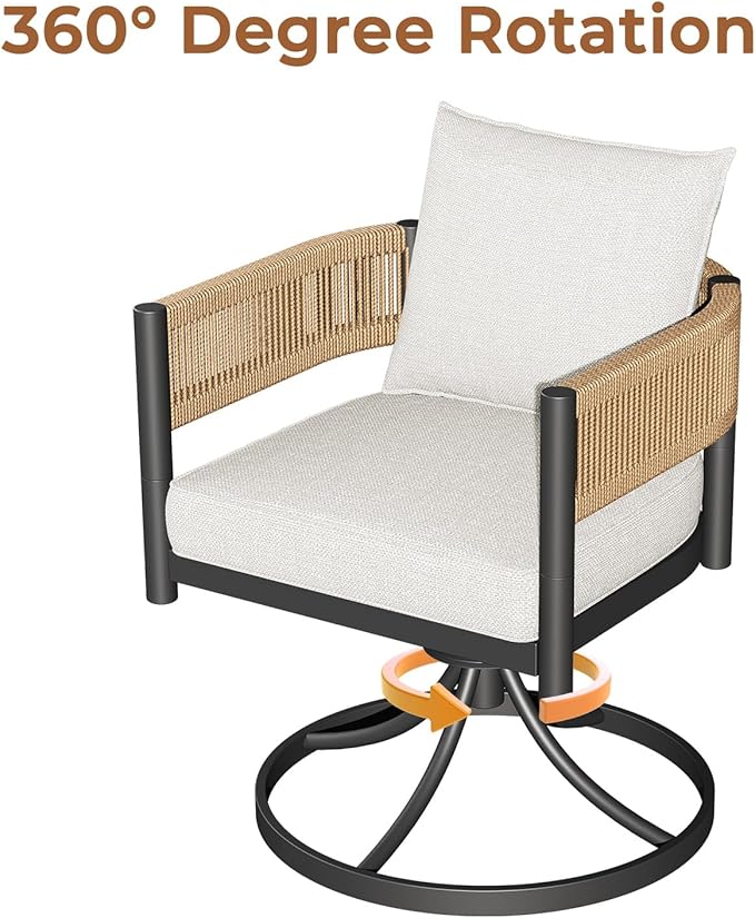 Grand patio Outdoor Dining Chairs Set of 4, 4 Pieces Patio Dining Chairs, Metal Woven Wicker Swivel Patio Chairs with Light Beige Cushions for Backyard, Deck, Garden, Lawn and Poolside (Natural)