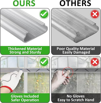 Spring Wire & Lock Channel - 30 Sets PVC Coated Spring Wire & Aluminum Alloy U-Channel Bundle with Nylon Gloves, 6.6 ft Farmer Greenhouse Frame Kit for Fix Poly Film Shade Cloth