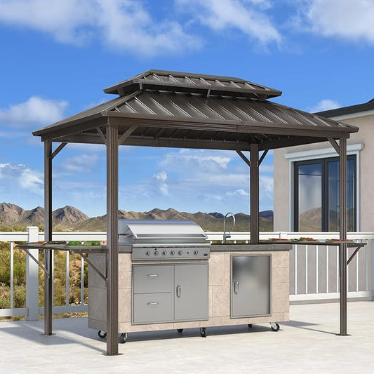 PURPLE LEAF 6' X 9' Hardtop Grill Gazebo for Patio Permanent Metal Roof with 2 Side Shelves Deck Yard Tent Aluminum Garden Outside Sun Shade Outdoor BBQ Canopy
