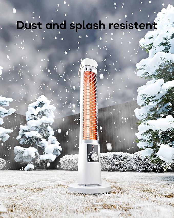 Patio Heater for Outdoor Use, 32" Electric Space Heater Indoor, Portable Infrared Heater with 60-Degree Oscillation, Timer, Remote, for Patio, Gazebo, White