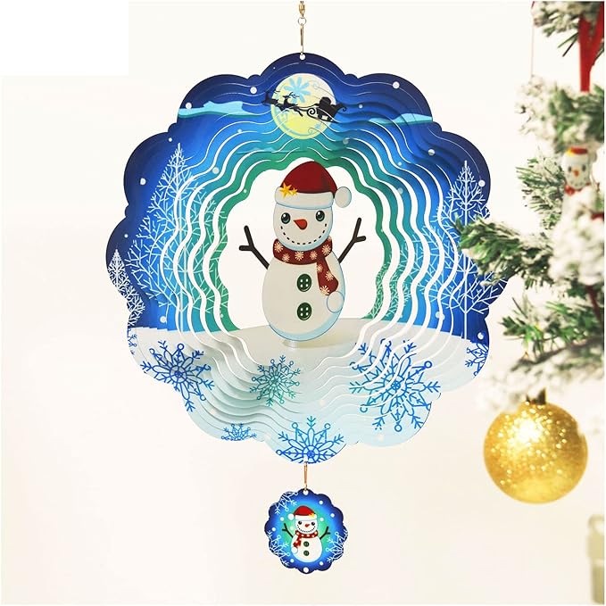 Christmas 3D Wind Spinners Hanging, 12in Large Stainless Steel Yard Sculpture for Winter Outdoor Indoor Garden Yard Crafts Ornaments Decoration(Christmas Snowmen)