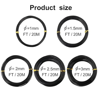 5 Roll Anodized Aluminum Bonsai Training Wire Kit with Bag, Black Bonsai Training Wire, Plant Wire Kit for Bonsai Artists & Beginners by Biugaaufai (1.0mm, 1.5mm, 2.0mm, 2.5mm, 3.0mm,5-Size 328 Feet)