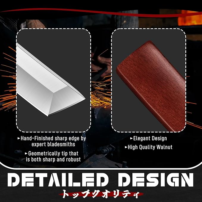 Japanese Fixed Blade Knife - Tanto Knives with Wooden Sheath - Survival Knives with Full Tang Handle - Bushcraft knives for Camping Outdoor, Gifts for Men