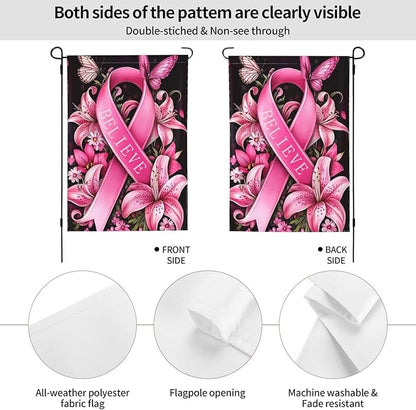Breast Cancer Garden Flag Vertical Double Sided Outdoor Yard Flags 12.5x18 Inch Burlap Banners for House Lawn