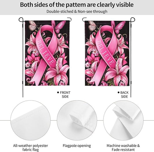 Breast Cancer Garden Flag Vertical Double Sided Outdoor Yard Flags 12.5x18 Inch Burlap Banners for House Lawn