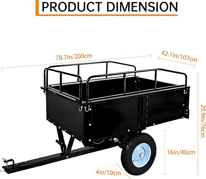GarveeLife Utility Trailer, ATV Steel Garden Trailer, 750 Lbs 15 Cu.Ft. with Removable Sides, Pneumatic Tires and Quick Dump Pull Back, Heavy Duty Lawn Mower Trailers for Lawn Mowers, Tractors, Farm