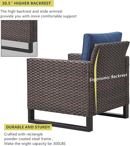 HUMMUH 5 Piece Patio Furniture Outdoor Bistro Set All-Weather Wicker Outdoor Chairs with Ottomans End Table for Patio,Porch,Garden,Backyard