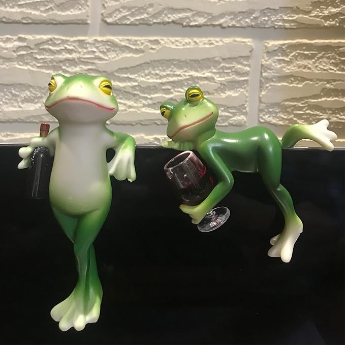 2 Pack Miniature Frog Figurines Decor Cute Resin Frog Statue Sculpture Garden Planter Pots Indoor Outdoor Patio Balcony Home Desk Lie and Stand