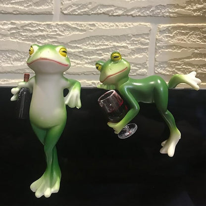 2 Pack Miniature Frog Figurines Decor Cute Resin Frog Statue Sculpture Garden Planter Pots Indoor Outdoor Patio Balcony Home Desk Lie and Stand