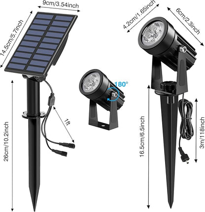 Solar Spot Lights Outdoor, 2-in-1 Solar Landscape Spotlights IP65 Waterproof 9.8ft Cable,Auto On/Off Outdoor Wall Lights for Garden Yard Driveway Porch Walkway Pool(6000K White)