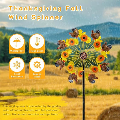 DREAMYSOUL Sunflower and Rooster Fall Wind Spinners, Outdoor Fall Decorations, Metal Kinetic Wind Spinners Chicken Farmhouse Garden Lawn Yard Decor, Fall Harvest Thanksgiving Gifts