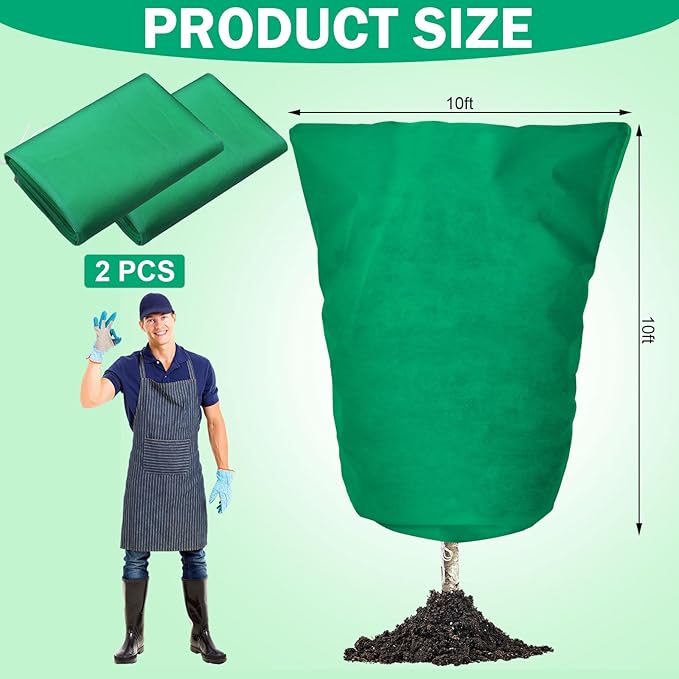 2 Pcs Plant Covers Freeze Protection Extra Large Frost Cloth Plant Covers with Zipper Drawstring Winter Cold Weather Frost Blankets for Outdoor Palm Fruit Tree and Shrubs (10 x 10 ft,Green)