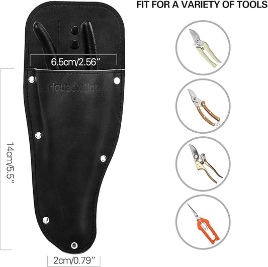 Housolution Garden Pruner Sheath, Pruner Holster, Premium PU Leather Holster Protective Case Cover Scabbard for Gardening Pruning Shears Scissor - Black