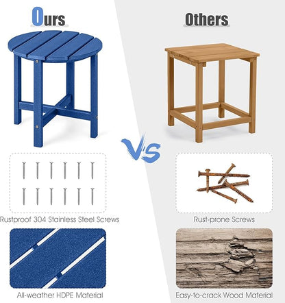 Tangkula Round Outdoor Side Table, 18 Inch Weather Resistant HDPE Adirondack Table, Outdoor Indoor Chairside End Tables, Patio Side Table for Lawn Garden Balcony Backyard, Easy Assembly (1, Navy)