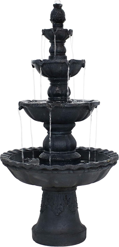 Sunnydaze Pineapple 52-Inch 4-Tier Outdoor Water Fountain - Tall Outdoor Fountain for Garden, Patio or Yard - Black
