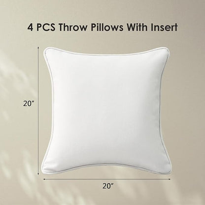 Decorative Outdoor Water Repellent Throw Pillows with Inserts, Set of 4, 20" x20" Pillows for Patio, Backyard, Bed, Couch, and Patio Furniture, Linen