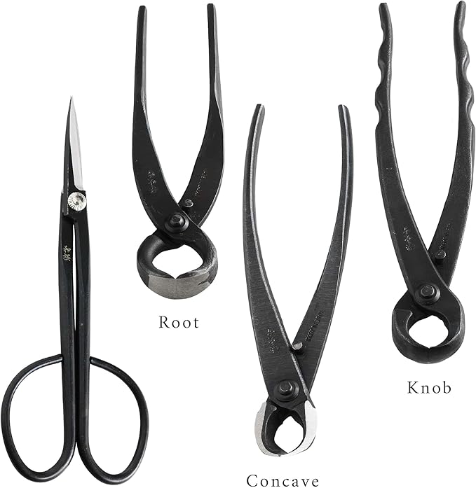 Wazakura Made in Japan 6PCS Bonsai Professional Tool Kit with Roll Bag: Yasugi Steel Twig Scissor, Concave Branch Cutter, Knob Cutter, Jin Plier, Wire Cutter, Root Cutter. Bonsai Tool Set with Case