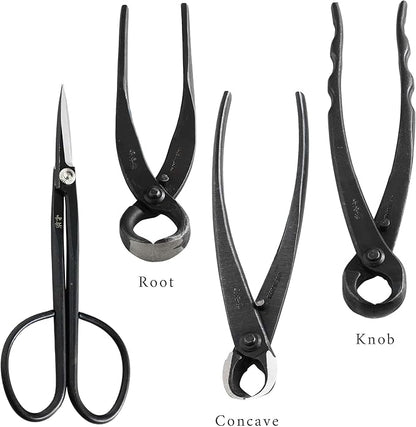 Wazakura Made in Japan 6PCS Bonsai Professional Tool Kit with Roll Bag: Yasugi Steel Twig Scissor, Concave Branch Cutter, Knob Cutter, Jin Plier, Wire Cutter, Root Cutter. Bonsai Tool Set with Case