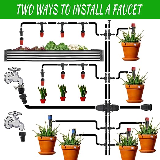240-Ft Drip Irrigation Kit Automatic Garden Watering Plant System Kit, Greenhouse Irrigation Kit, Patio Sprinkler System for Outdoor Raised Bed Plants with 1/2in,1/4in Hose