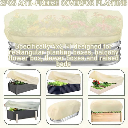 2 Pack Plant Covers Freeze Protection for Raised Beds Rectangular Planter Frost Fabric with Drawstring 2.82oz/yd² Reusable Raised Beds Frost Cloth for Winter Outdoor Plants (Beige,for Cover a 4x2x1ft)