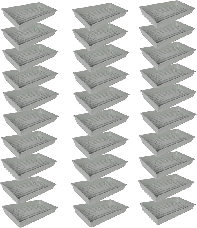SUNPACK 10" x 20" Mega Plastic Seed Starting Tray, White, 2.5" (Pack of 30) - No Drainage Holes, Ideal for Greenhouses or Indoor Gardening - Made of Thick, Strong Plastic