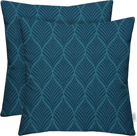RSH DECOR: Square Throw Pillows Set of 2 | 17” x 17” | All-Weather Spun Fabric | Water and Fade-Resistant | Outdoor Accent Pillows for Patio Furniture | Fenbrook Blue