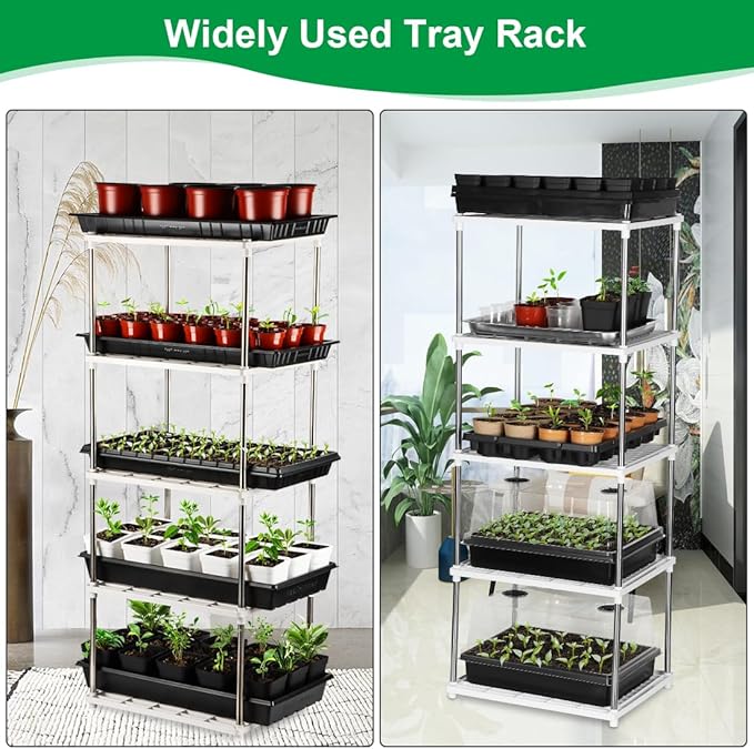 5 Layer Sprouting Tray Storage Shelf, Plant Shelf Nursery Pot Seeding Tray Container Shelves Indoor/Outdoor Plant Rack Holder (White)