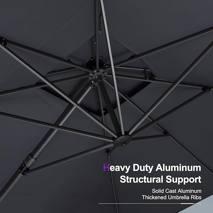 PURPLE LEAF 10ft Patio Umbrella with Base Large Outdoor Square Umbrella Deluxe Hanging Double Top Cantilever Offset Market Umbrella Windproof Garden Umbrella Grey