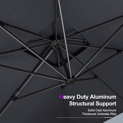 PURPLE LEAF 10ft Patio Umbrella with Base Large Outdoor Square Umbrella Deluxe Hanging Double Top Cantilever Offset Market Umbrella Windproof Garden Umbrella Grey