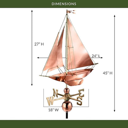 Good Directions Racing Sloop Weathervane, Pure Copper, Boat