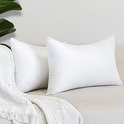 12x20 Inch Outdoor Throw Pillow Inserts, Pack of 2 - Premium Water-Resistant Lumbar Pillows Stuffer for Patio Furniture, Chairs, Sofa &Porch Swing -Indoor/Outdoor Decorative Pillows - White