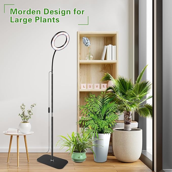 Full Spectrum Grow Light with Stand for Indoor Plants, Floor Plant Light, 3/9/12H Timer, 3 Color Modes, Adjustable Height 16.5–67in, for Large Plants & Home Décor(1 Head)
