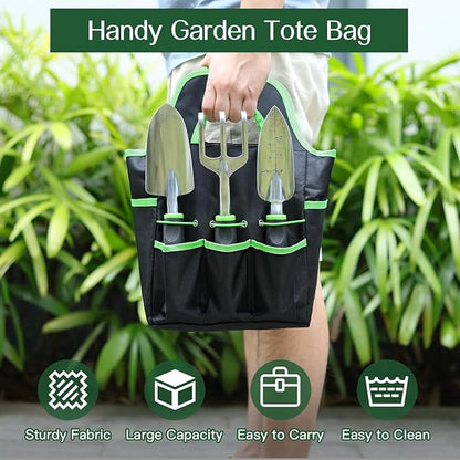Housolution Gardening Tools Set, 8PCS Heavy Duty Garden Tools with Non-Slip Rubber Grip with Large Garden Bag for Tools Aluminum Alloy Hand Tools for Gardening,Gardening Gifts for Women and Men, Green