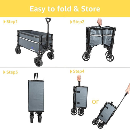 Collapsible Wagon Cart with Wheels Foldable - Folding Utility Heavy Duty Wagons Carts for Grocery Sports Garden Shopping Camping Wheelbarrows (Gray, 120L)