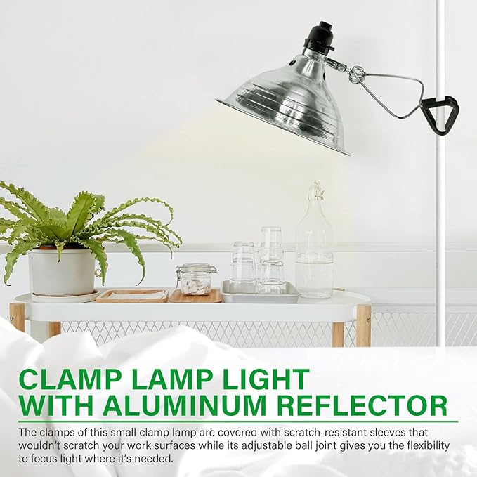 Simple Deluxe Clamp Lamp Light with 8.5 Inch Adjustable Aluminum Reflector and 6 Feet Cord, up to 150W E26 Socket (no Bulb Included), Silver and Black, 4 Pack