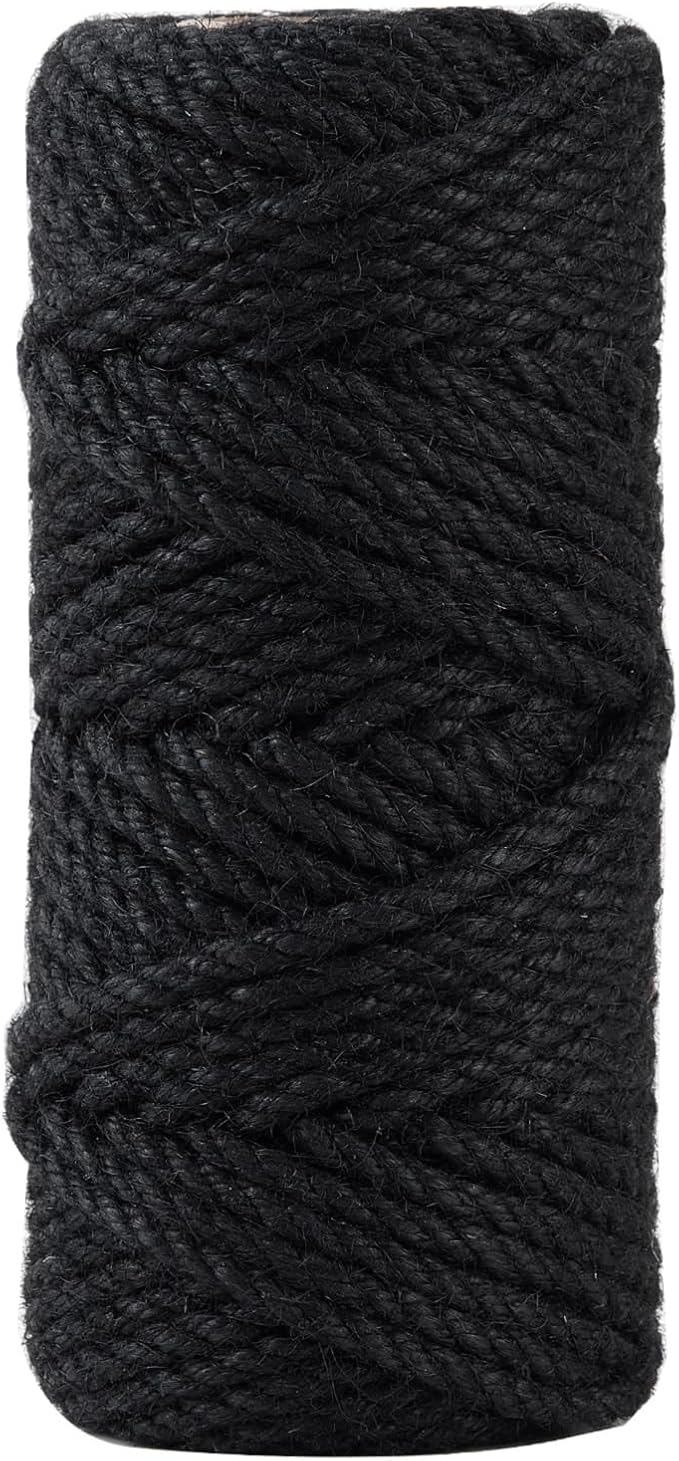 5mm 100 Feet Black Natural Jute Twine, for Crafts Gift, Craft Projects, Wrapping, Bundling, Packing, Holiday Packaging Twine, Gardening and More, Jute Rope to Use Around The House and Garden