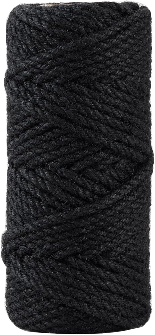 5mm 100 Feet Black Natural Jute Twine, for Crafts Gift, Craft Projects, Wrapping, Bundling, Packing, Holiday Packaging Twine, Gardening and More, Jute Rope to Use Around The House and Garden