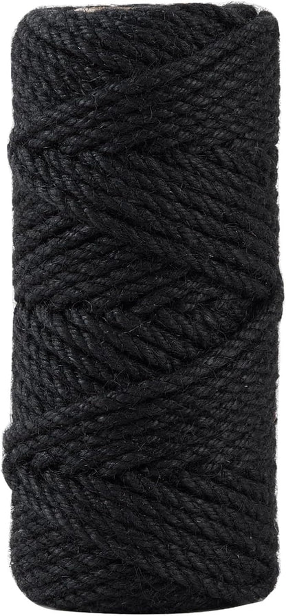 4mm 100 Feet Black Natural Jute Twine, for Crafts Gift, Craft Projects, Wrapping, Bundling, Packing, Holiday Packaging Twine, Gardening and More, Jute Rope to Use Around The House and Garden