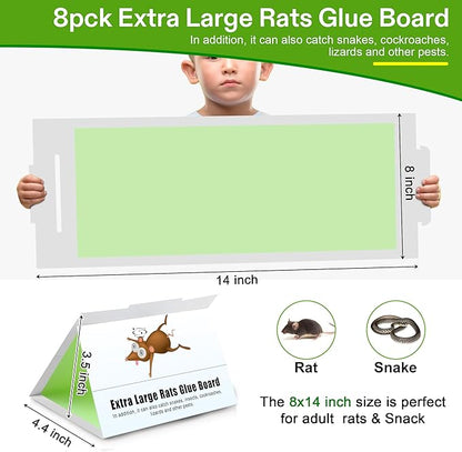 Qualirey 8 Pack Sticky Mouse Traps 8 x 14 Large Sticky Rat & Mouse Glue Boards for Inside Outside, Pre Scented Non Toxic Adhesive Traps with Enhanced Stickiness for Rat Mice Snake, Pet Safe