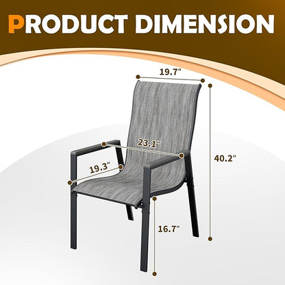 UDPATIO Patio Chairs Set of 4, Stackable Outdoor Dining Chairs with All Weather Breathable Textilene, High Back Metal Frame for Lawn Garden Backyard Deck, Brown