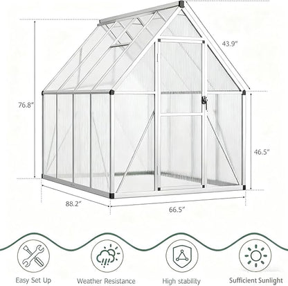 GAOMON 6x7 FT Outdoor Greenhouse with Roof Vent, Heavy Duty Aluminum Polycarbonate Greenhouses, Easy Assembly, Lockable Door, Large Walk-in Greenhouse for Patio, Backyard, Garden