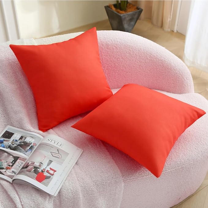 18" x 18" Throw Pillows, Outdoor Waterproof Pillows with Inserts, Square Decorative Pillows for Patio Furniture Garden Couch Sofa Home(Red, Set of 2)