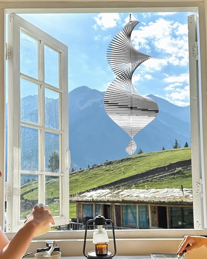 Wind Spinner for 15in Hanging Kinetic Yard Art Wind Sculpture,3D Wind Spinners Outdoor & Indoor Helix GardenDecor Christmas Ornaments.Hanging Wind Spinners Stainless Steel Metal Outdoor Garden Decor