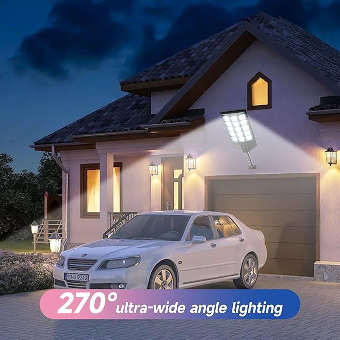 Solar Lights Outdoor for Outside, Waterproof Solar Street Lights Outdoor, 6500K Dusk to Dawn Security Flood Lights Motion Sensor with Remote Control for Yard, 4 Pack