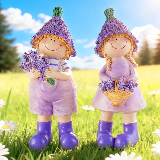 Lavender Series Resin Garden Statues - Couple Boy & Girl Decor, Ideal for Outdoor Patio, Lawn, Garden & Indoor Valentine's Day Home Decor, Ideal Gift for Mom, Dad & Friends