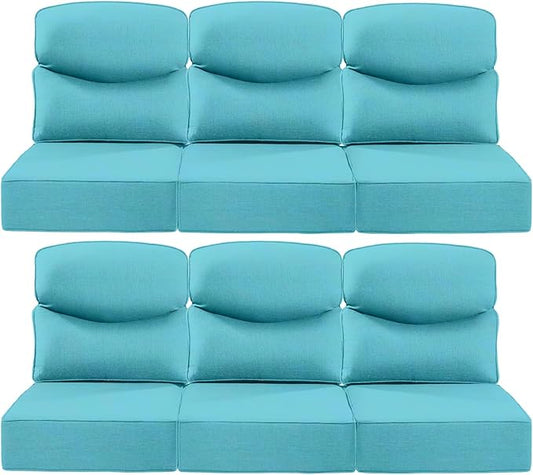 Luxury 22x24/22x25 6-Inch Smile Patio Cushions for Outdoor Furniture Set of 6 - Thick Back & Deep Seat Outside Chair Cushions for Rattan Glider Loveseat Sectional Sofa - Turquoise